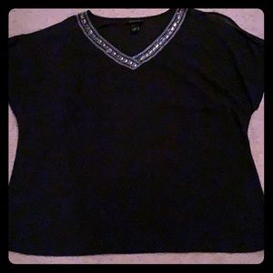 Black silver detailed neckline shirt